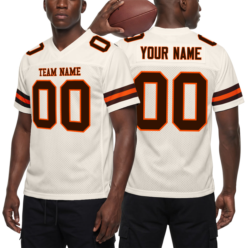 Custom Cream Brown-Orange Mesh Football Jersey