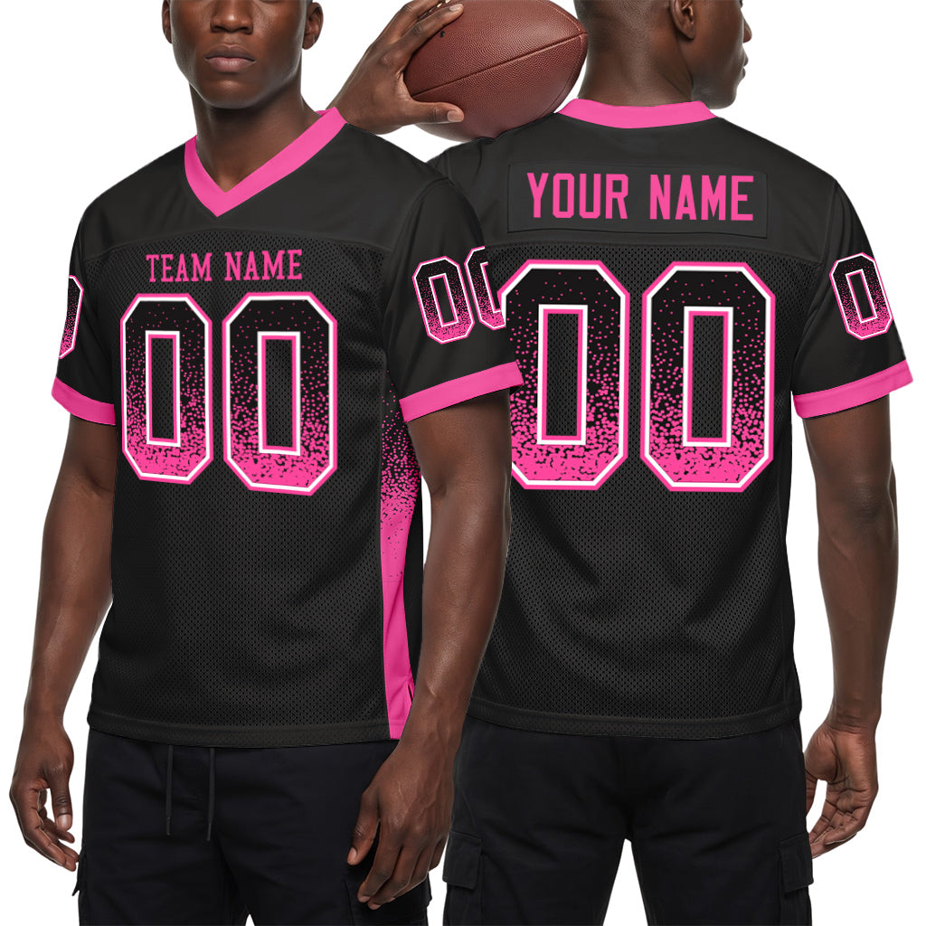 Custom Black Pink-White Mesh Drift Fashion Mesh Football Jersey