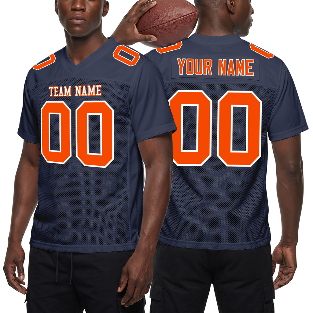 Custom Navy Orange-White Mesh Football Jersey