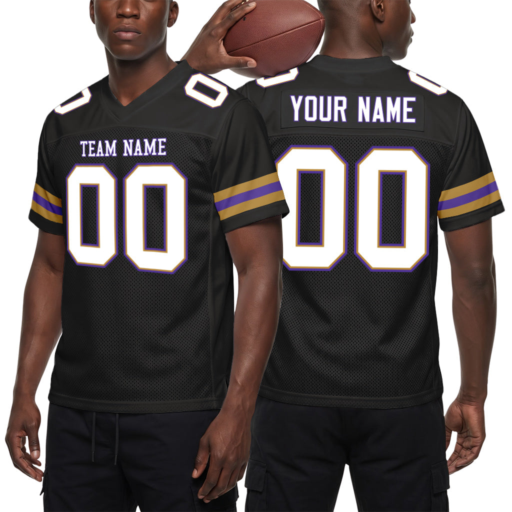Custom Black White-Purple Mesh Football Jersey