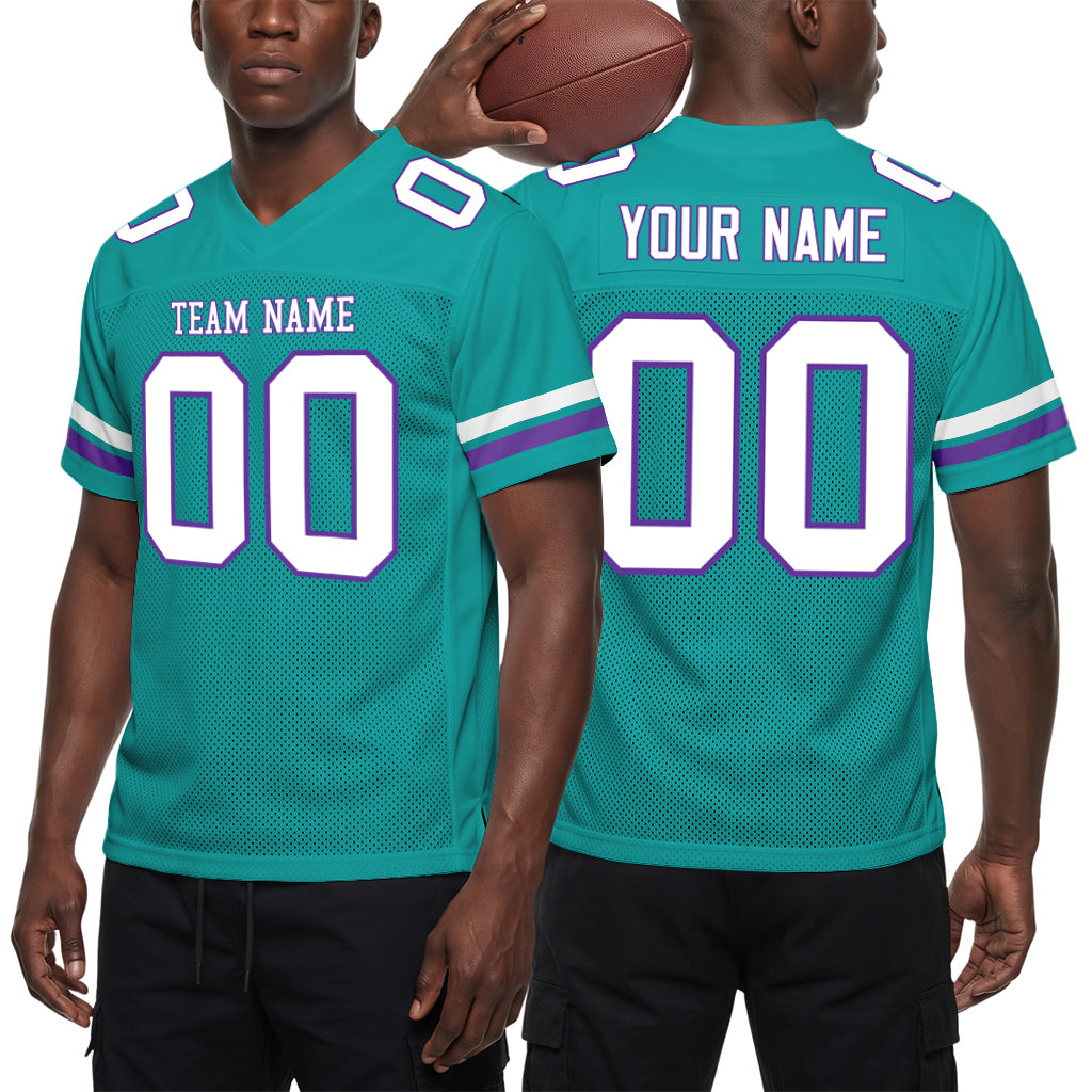 Custom Aqua White-Purple Mesh Football Jersey