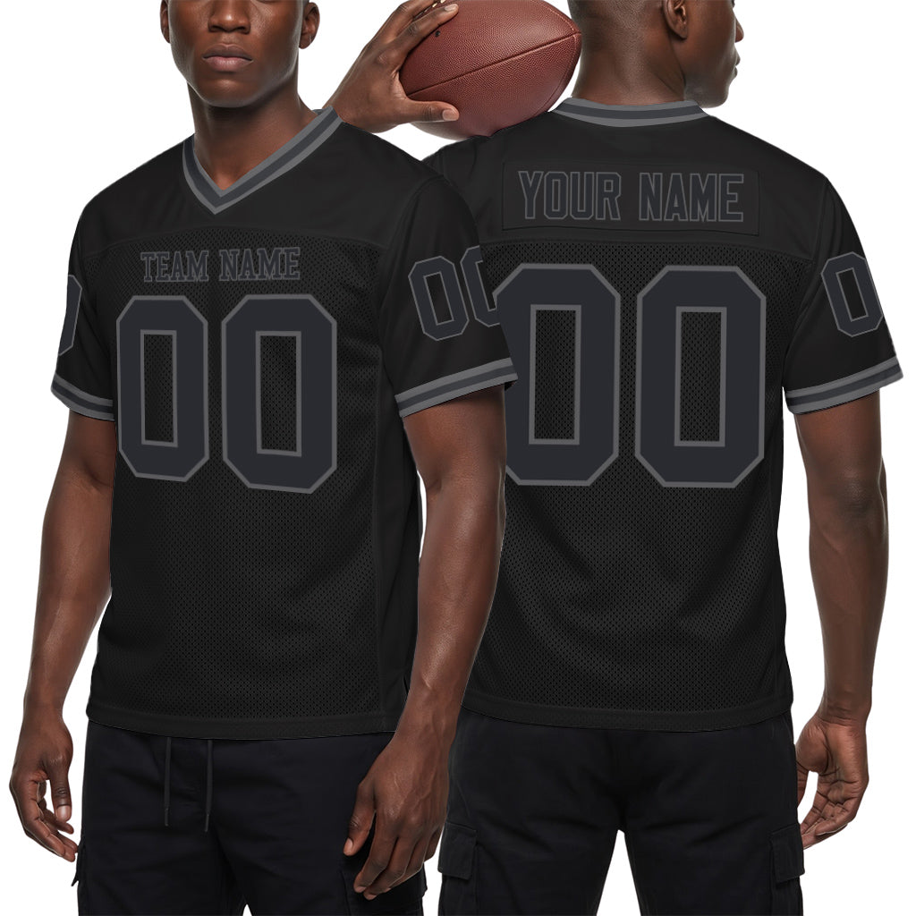 Black Steel Gray Mesh Throwback Custom Football Jerseys For Men & Women