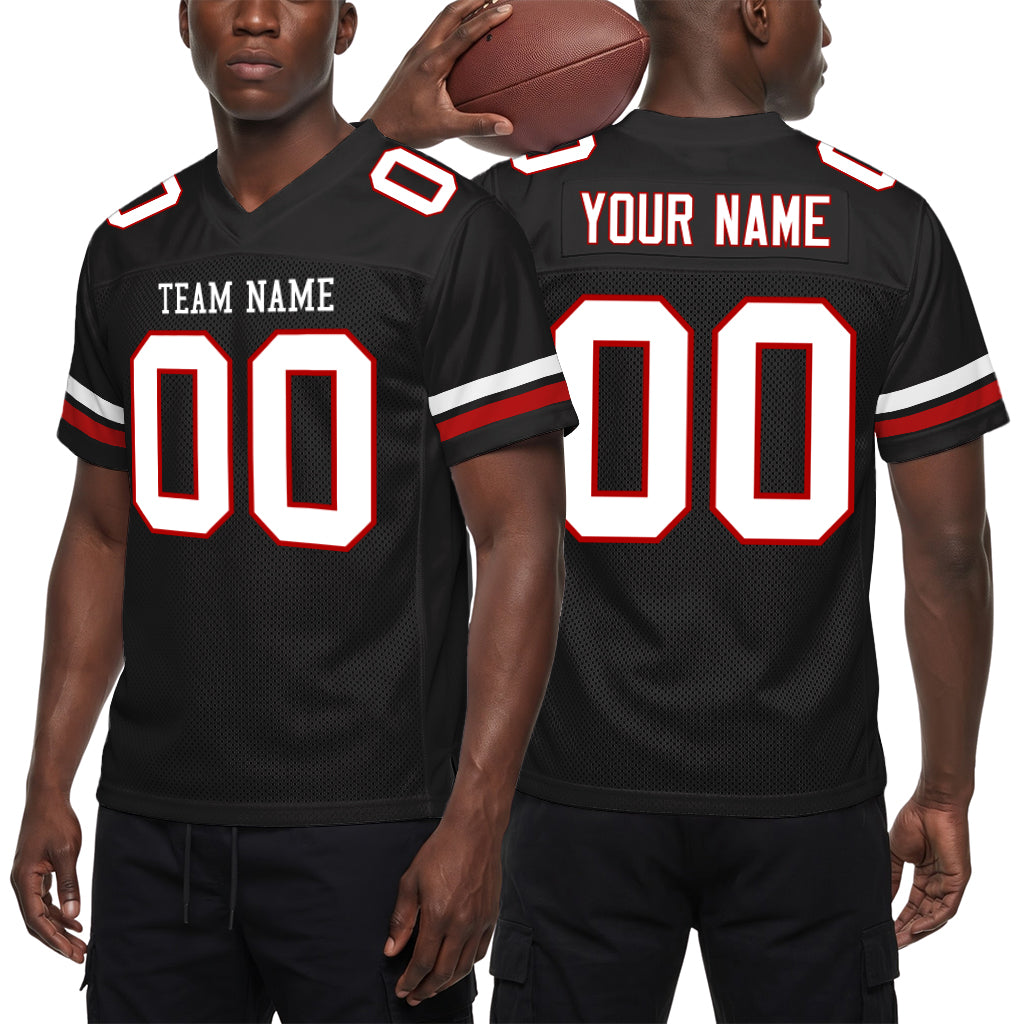 Custom Black White-Red Mesh Football Jersey