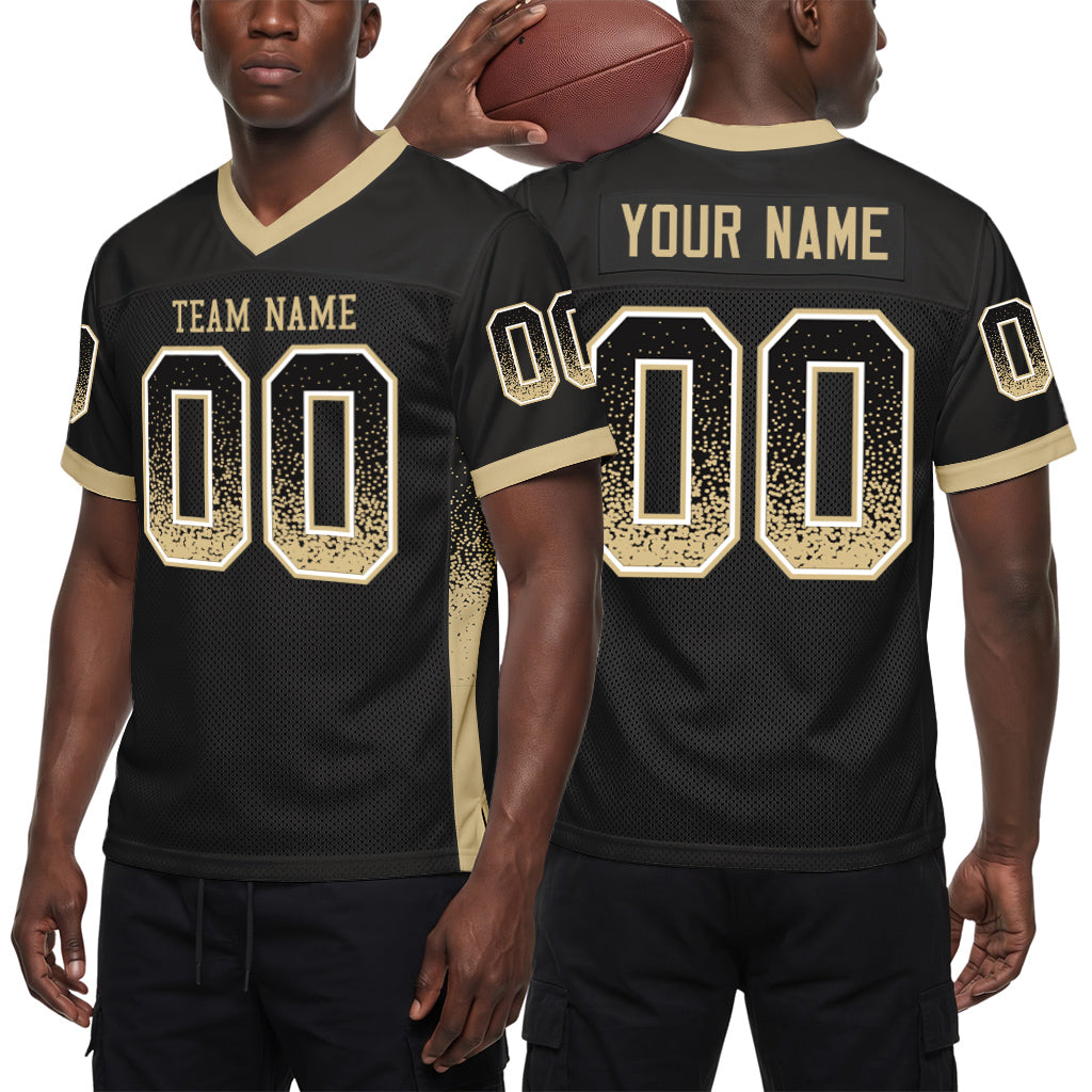 Custom Black Vegas Gold-White Drift Fashion Custom Name Mesh Football Jersey