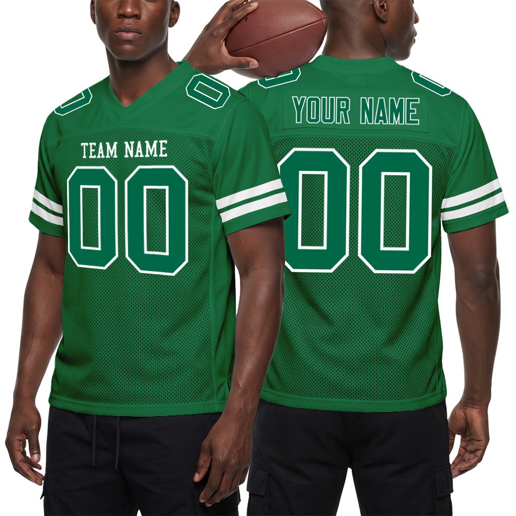 Custom Kelly Green White Mesh Football Jersey