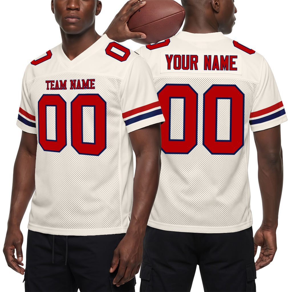Custom Cream Red-Navy Mesh Football Jersey
