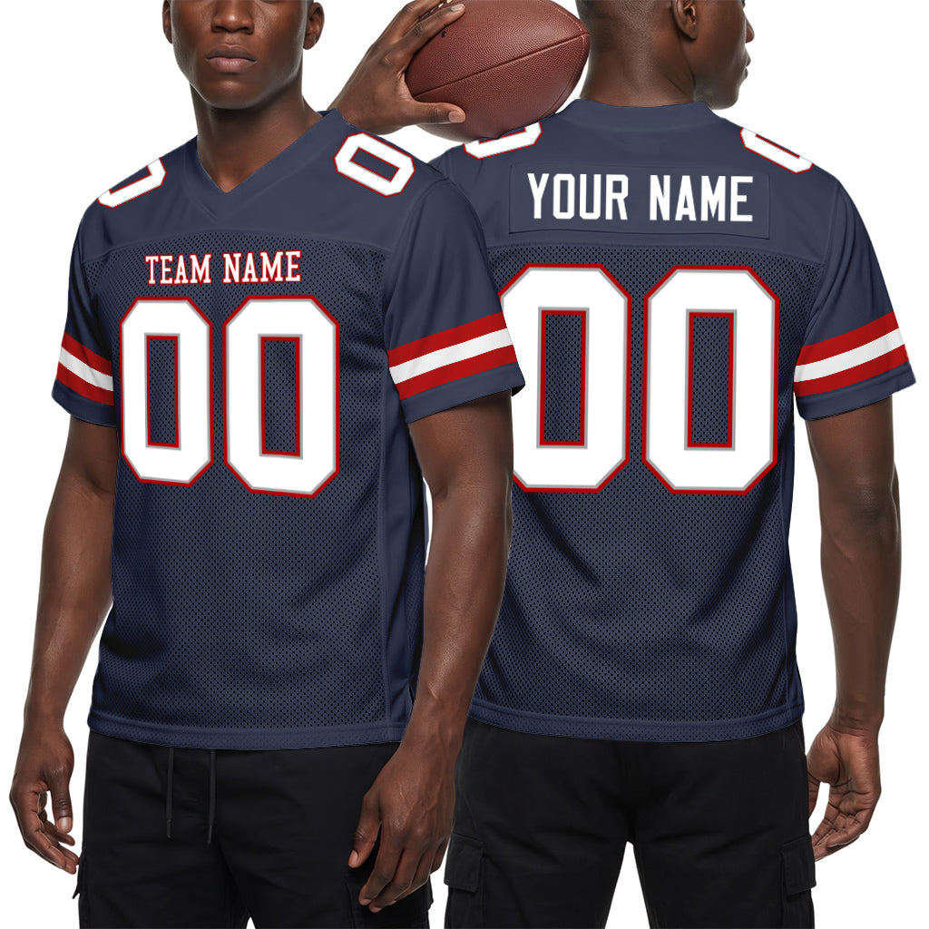 Custom Navy White-Red Mesh Football Jersey