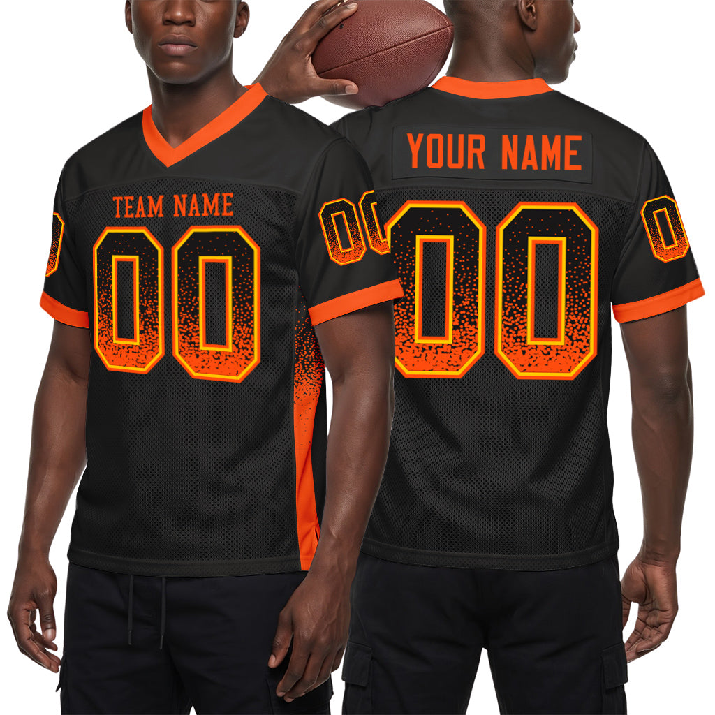 Custom Black Orange-Yellow Mesh Drift Fashion Mesh Football Jersey