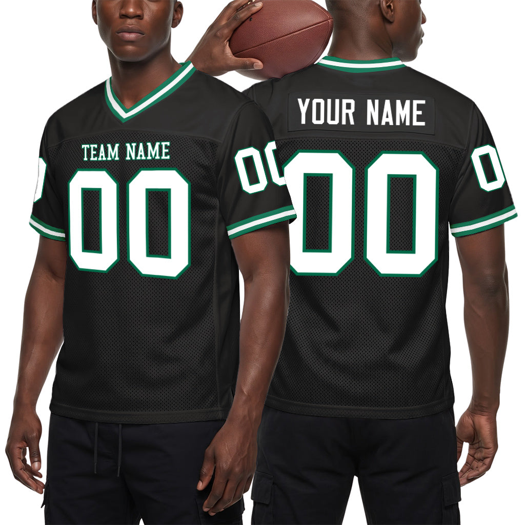 Custom Black White-Kelly Green Mesh Throwback Mesh Football Jersey