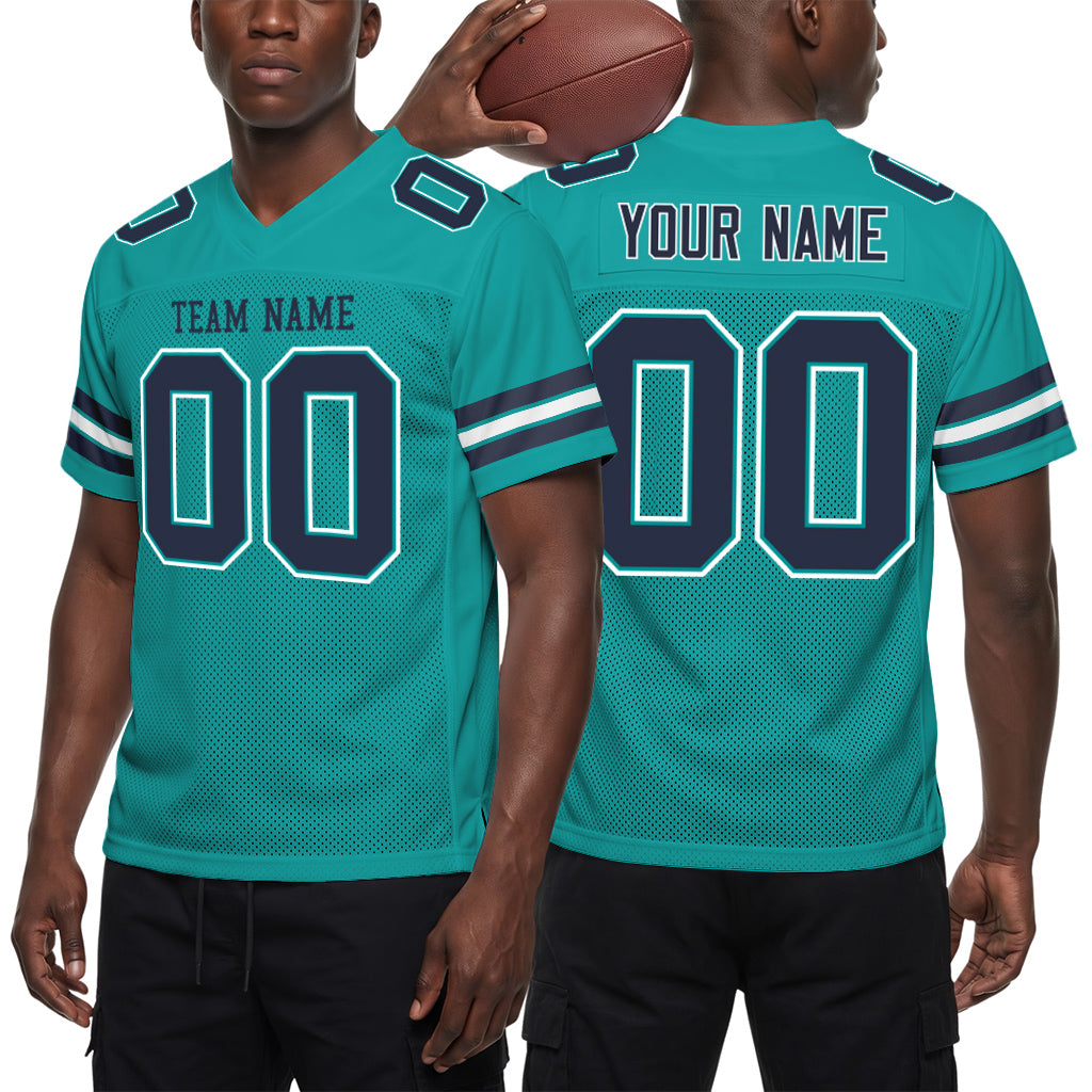 Custom Aqua Navy-White Football Jersey