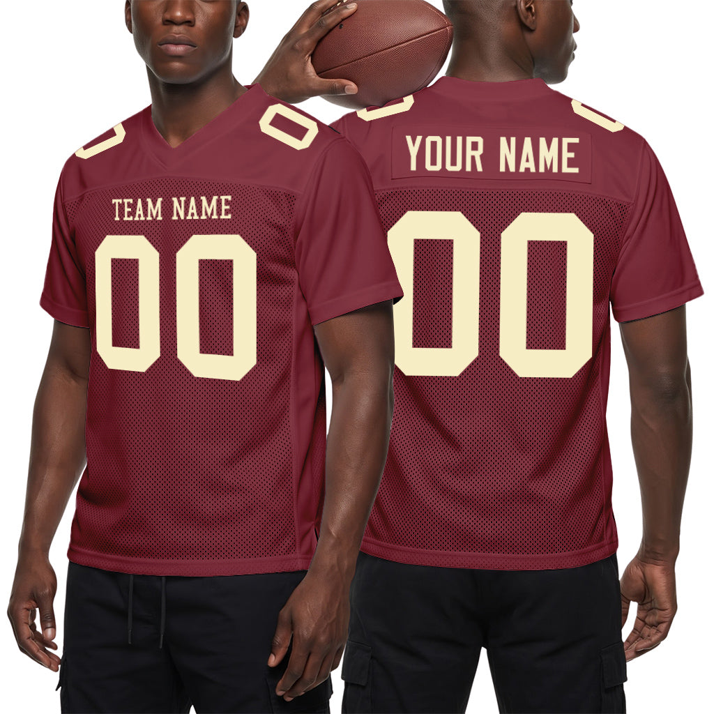 Custom Burgundy Cream Mesh Football Jersey