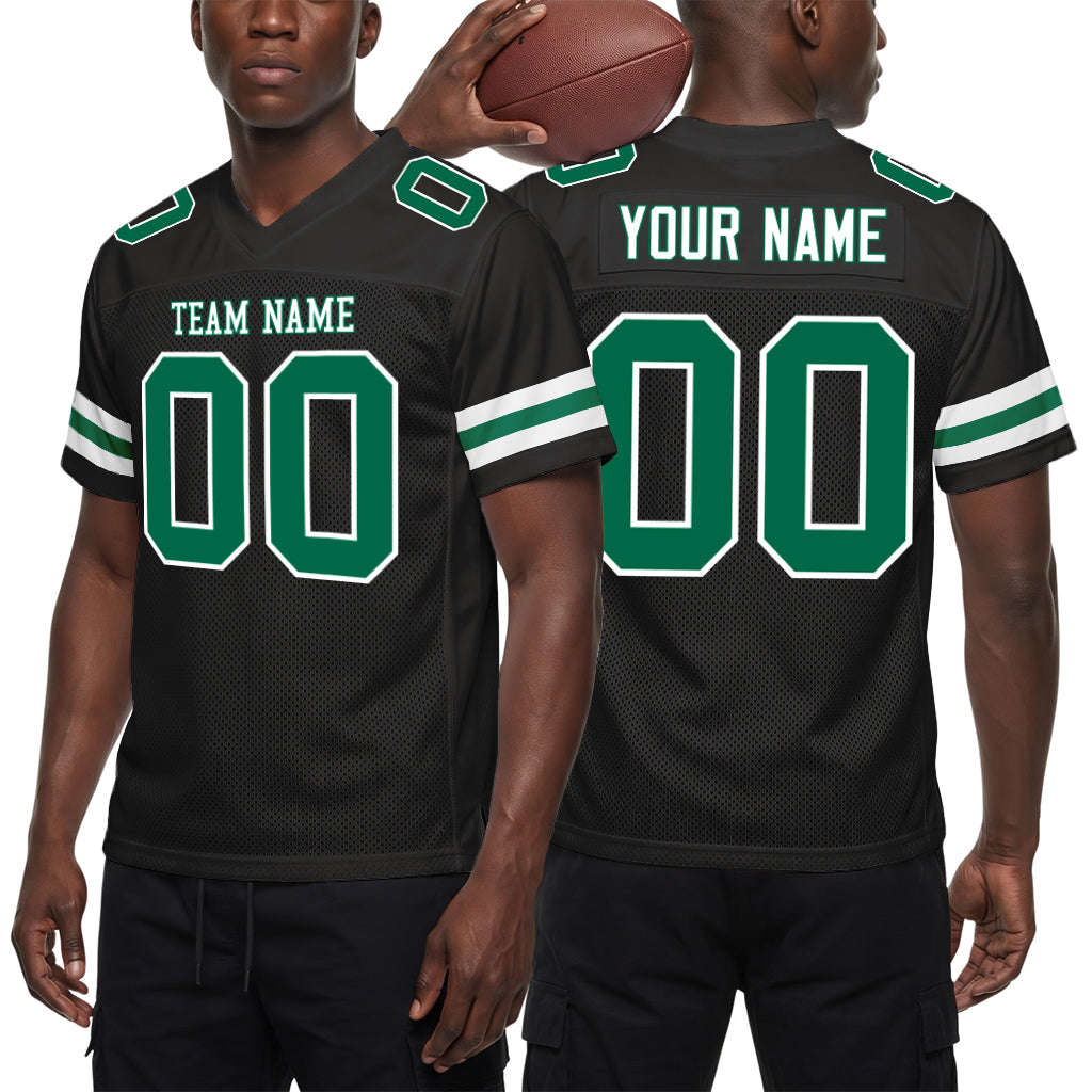 Custom Black Kelly Green-White Custom Name Mesh Football Jersey