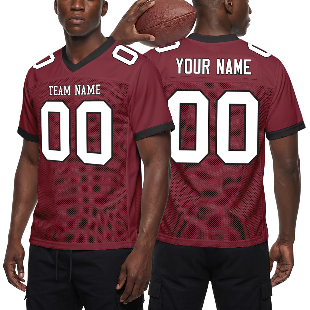 Custom Burgundy White-Black Mesh Football Jersey