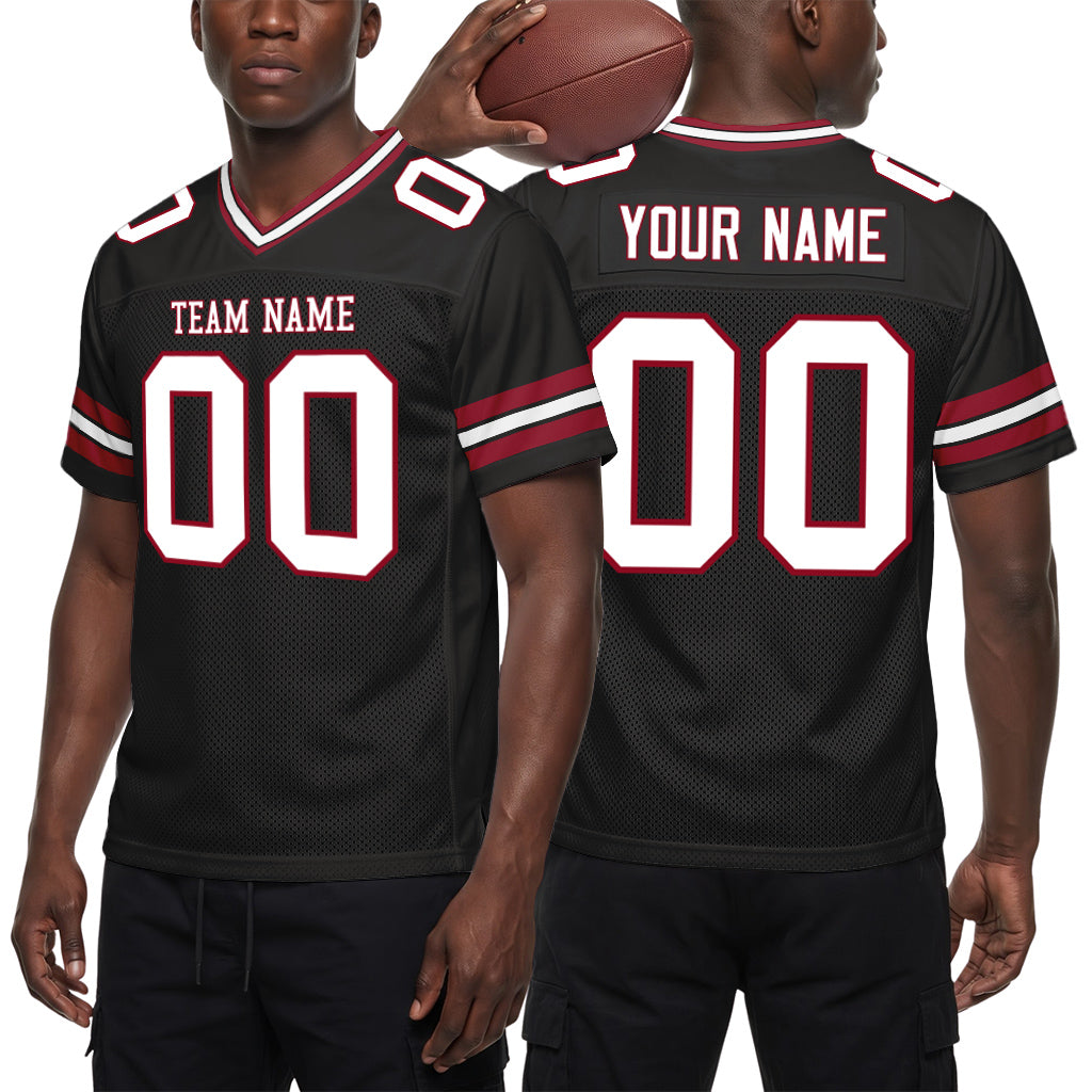Custom Black White-Cardinal Custom Name Mesh Football Jersey