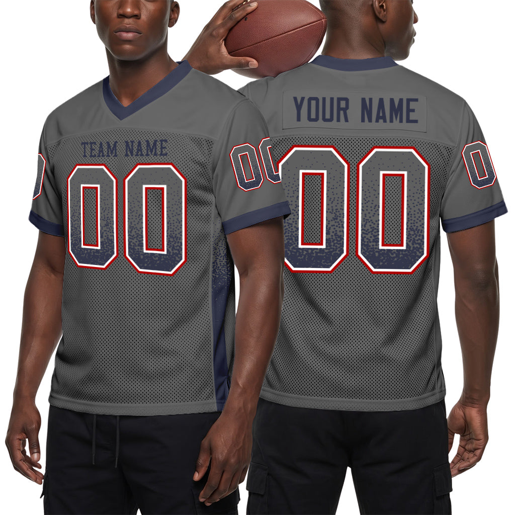 Custom Gray Navy-Red Drift Fashion Mesh Football Jersey