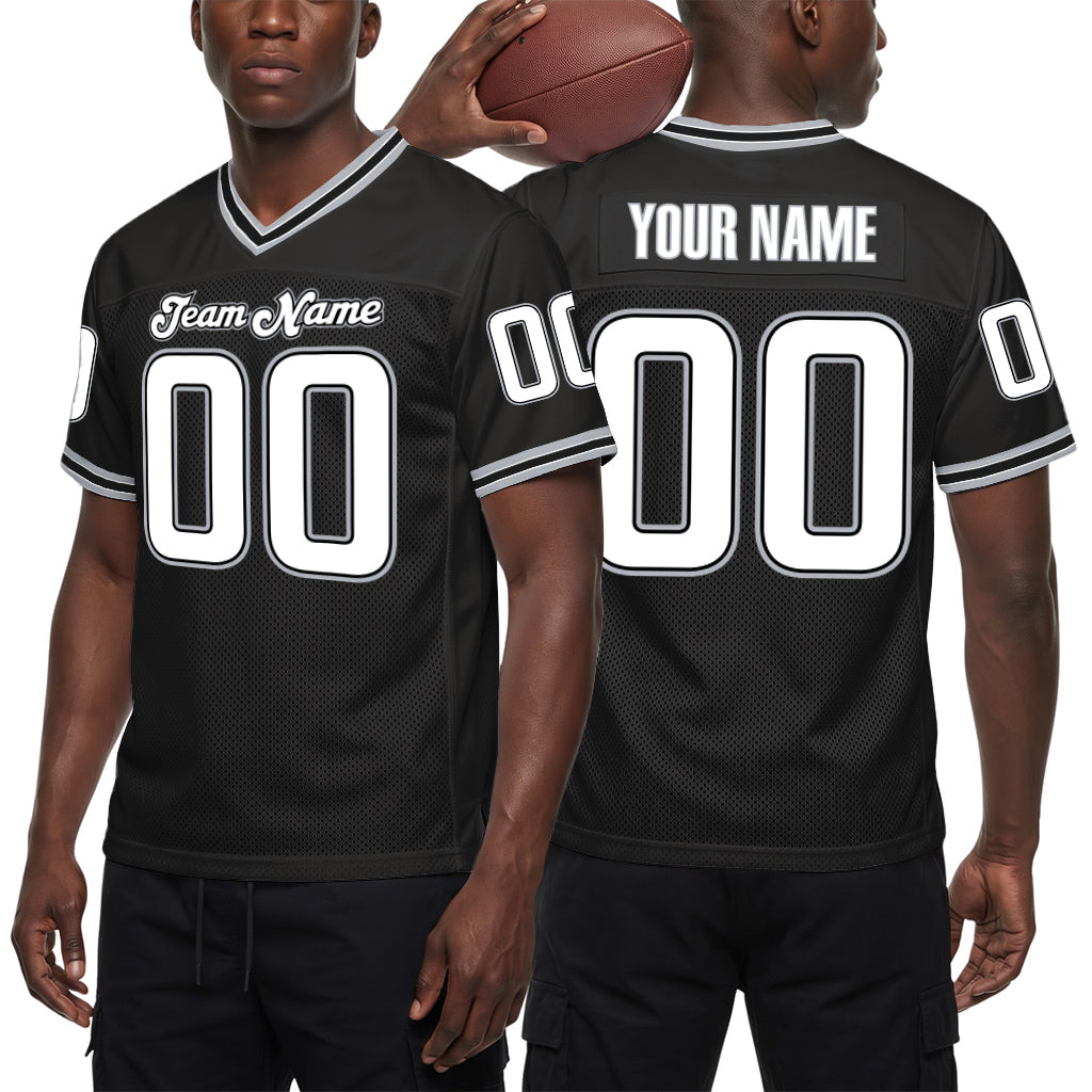 Custom Black White-Gray Mesh Throwback Mesh Football Jersey