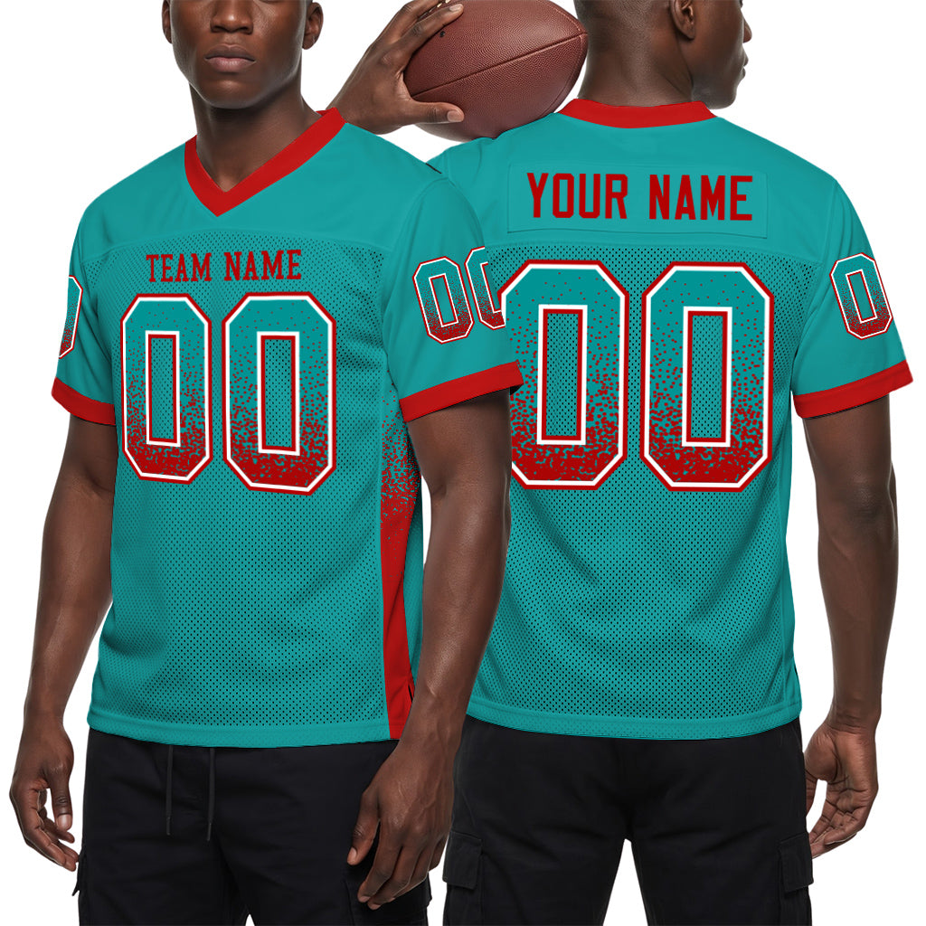 Custom Aqua Red-White Mesh Drift Fashion Football Jersey