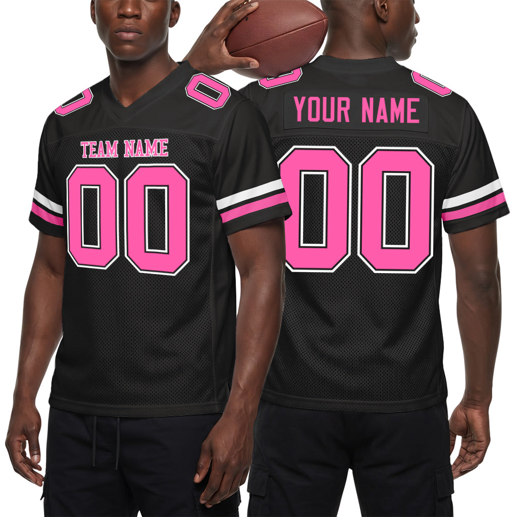 Custom Black Pink-White Custom Name Mesh Football Jersey