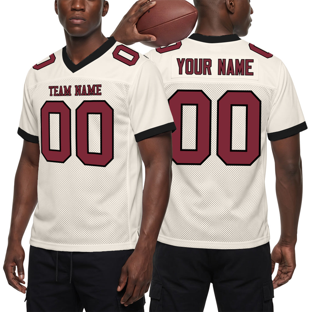 Custom Cream Crimson-Black Mesh Football Jersey
