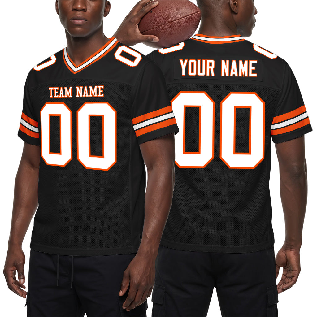 Custom Black White-Orange Mesh Football Jersey