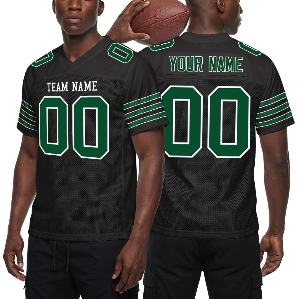 Custom Black Gotham Green-White Custom Name Mesh Football Jersey