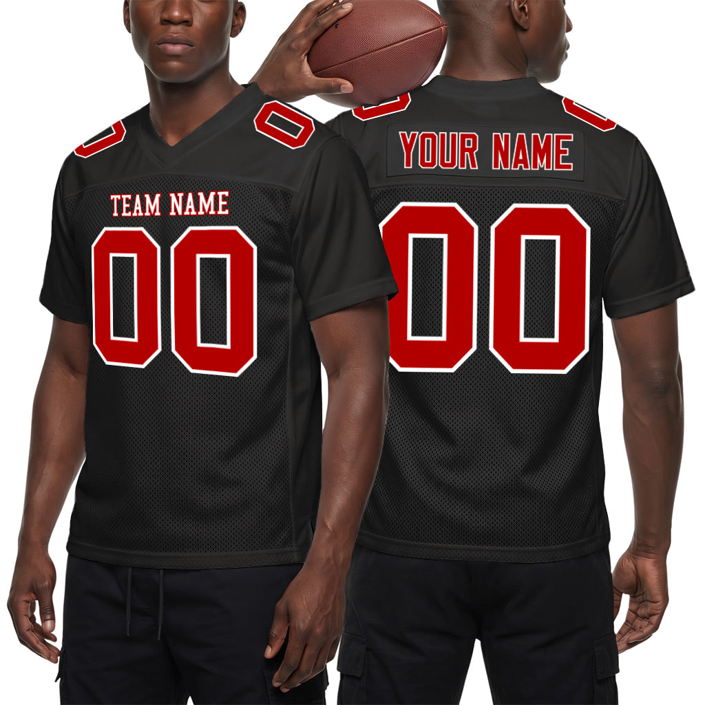 Custom Black Scarlet-White Custom Name Mesh Football Jersey