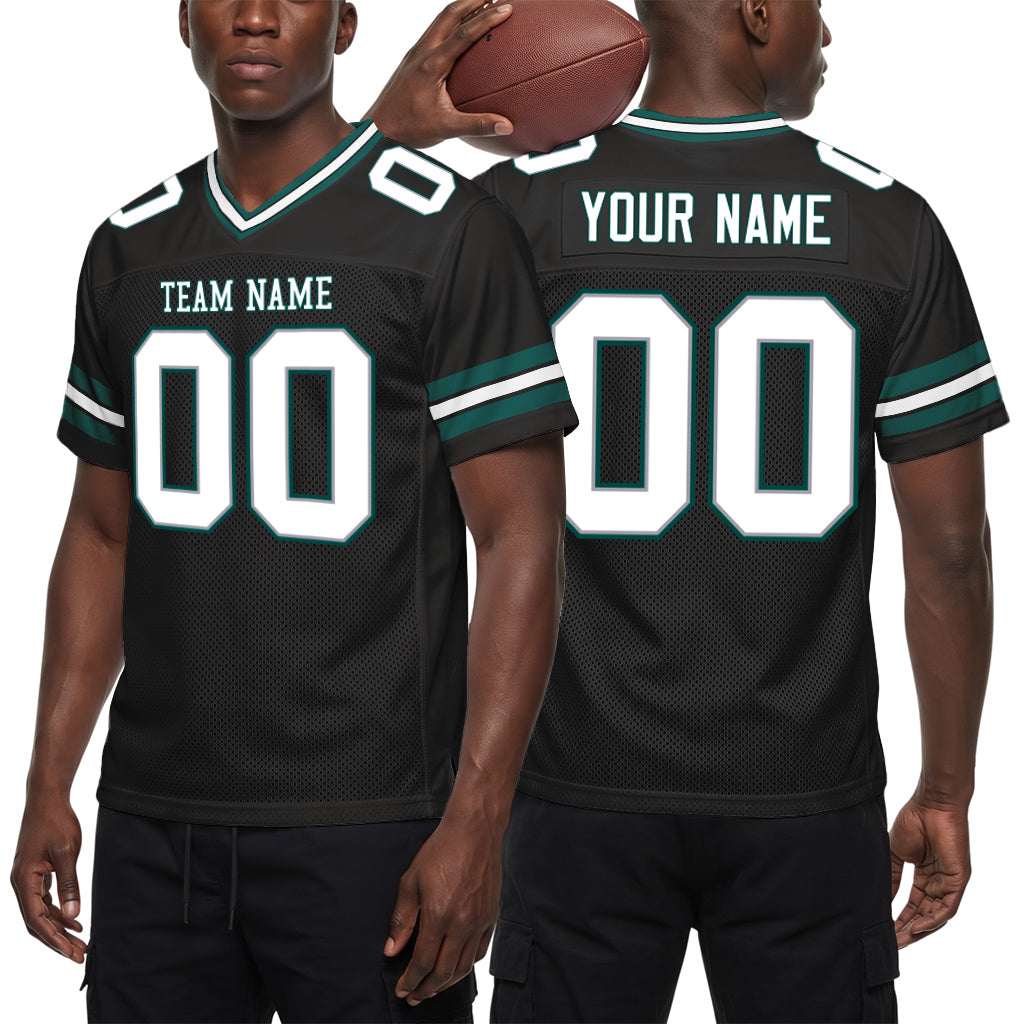 Custom Black White Gray-Midnight Green Mesh Football Jersey