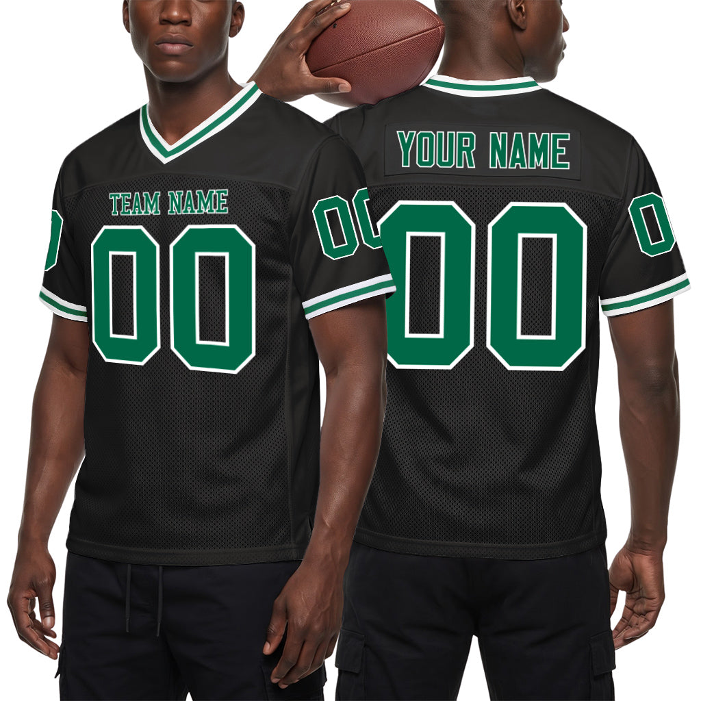 Custom Black Kelly Green-White Mesh Throwback Mesh Football Jersey