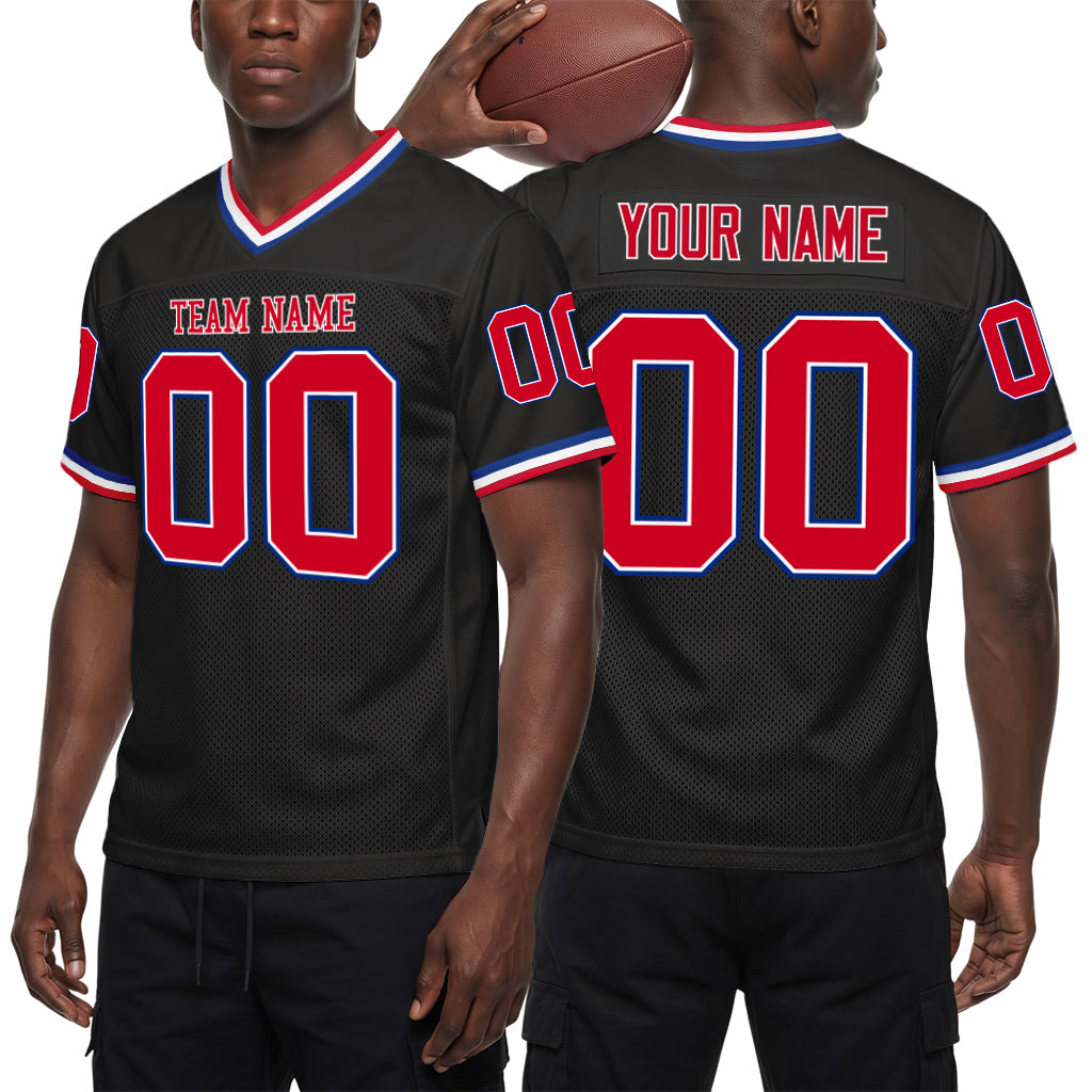 Custom Black Red-Royal Mesh Throwback Mesh Football Jersey