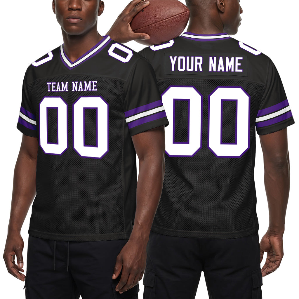Custom Black White-Purple Mesh Football Jersey