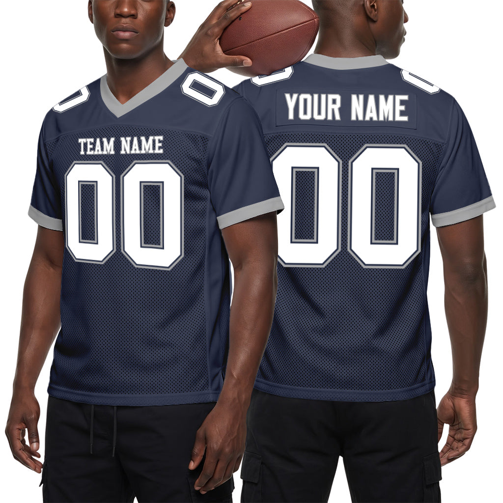 Custom Navy White-Gray Mesh Football Jersey
