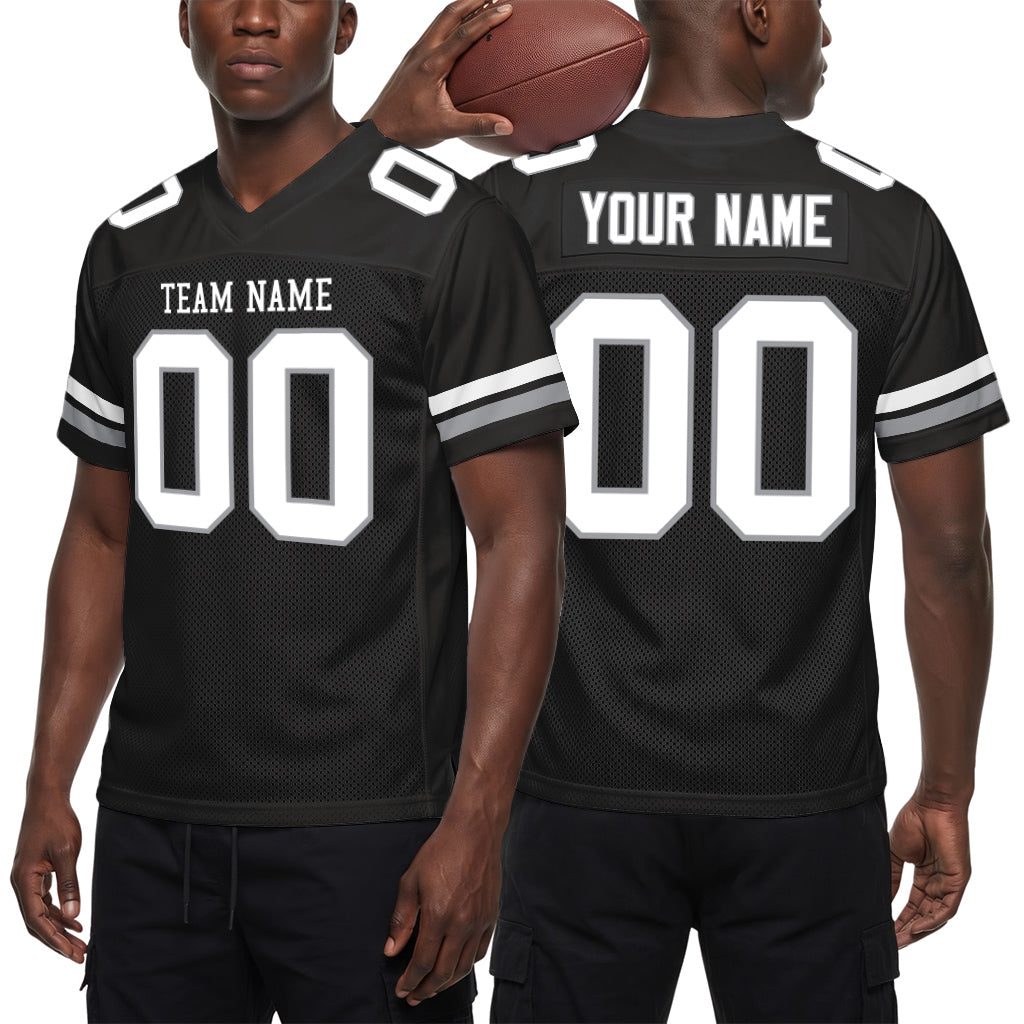 Custom Black White-Silver Custom Name Mesh Football Jersey