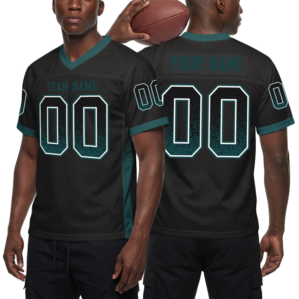 Custom Black Midnight Green-Gray Drift Fashion Custom Name Mesh Football Jersey