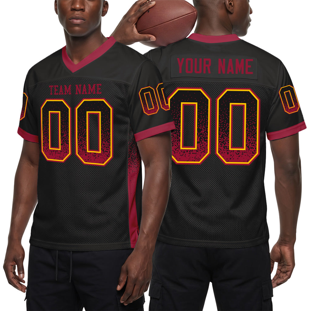Custom Black Crimson-Yellow Mesh Drift Fashion Mesh Football Jersey