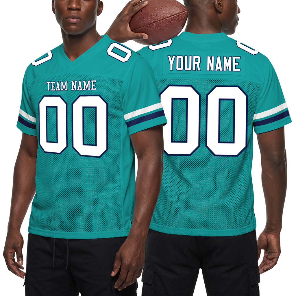 Custom Aqua White-Navy Mesh Football Jersey