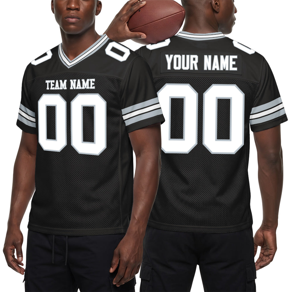 Custom Black White-Silver Mesh Football Jersey