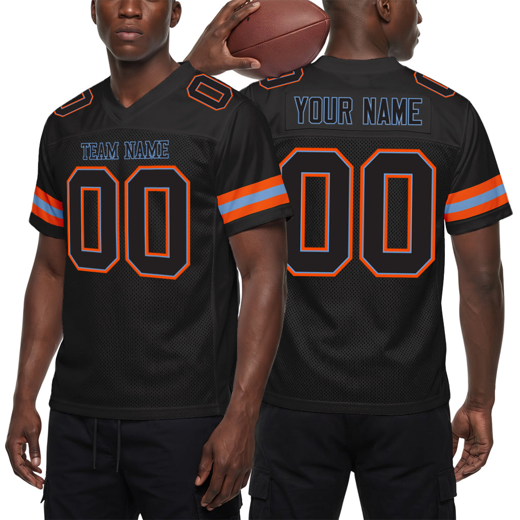 Custom Black Black-Orange Mesh Football Jersey