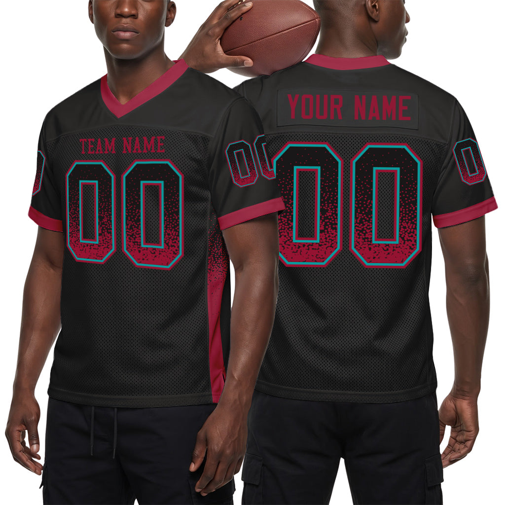 Custom Black Crimson-Teal Mesh Drift Fashion Mesh Football Jersey
