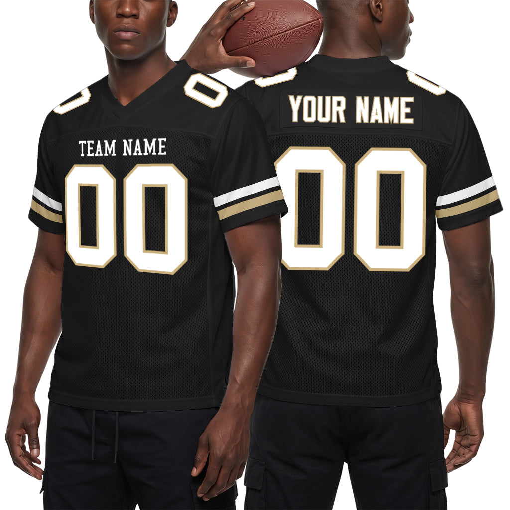Custom Black White-Vegas Gold Mesh Football Jersey
