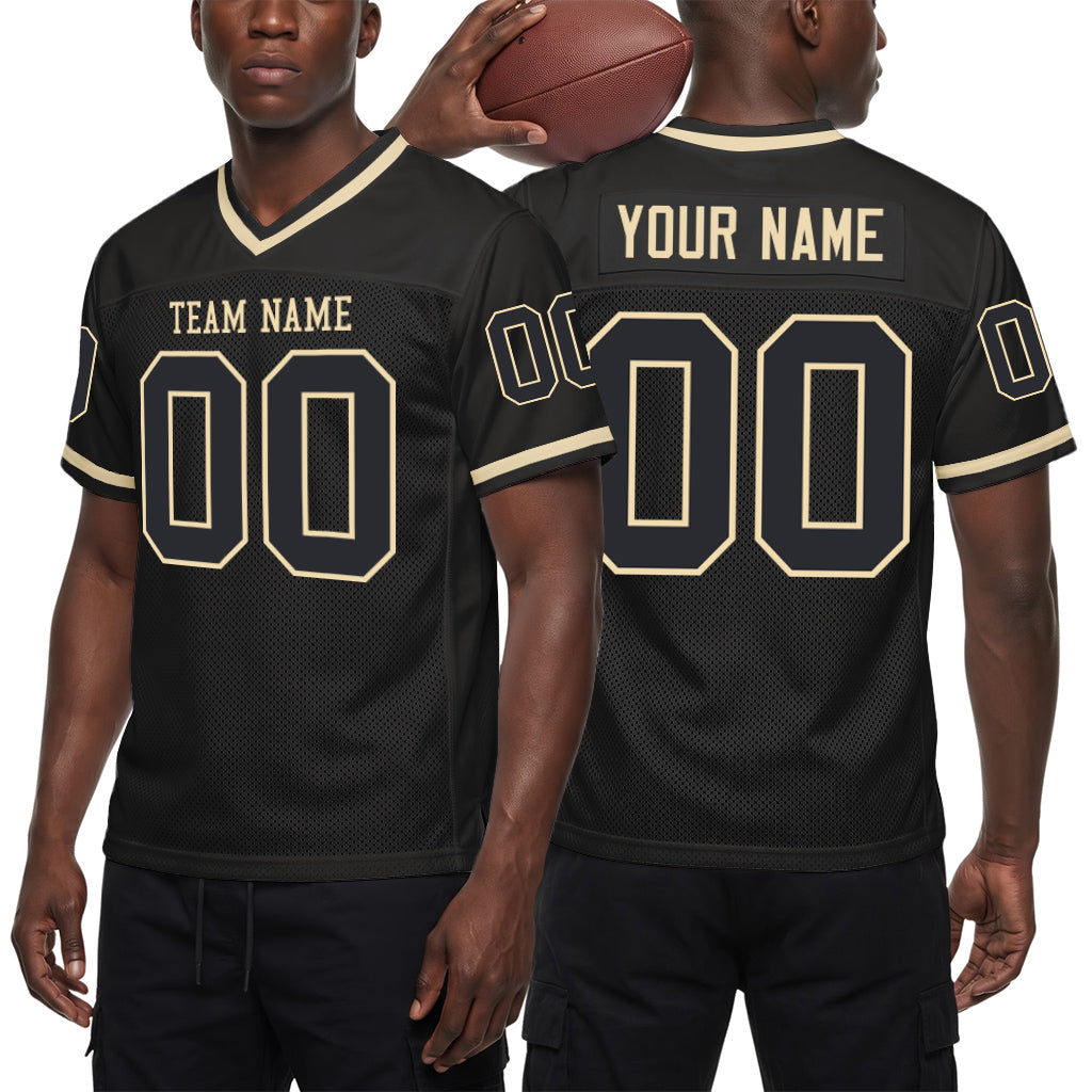 Custom Black Cream Mesh Throwback Mesh Football Jersey