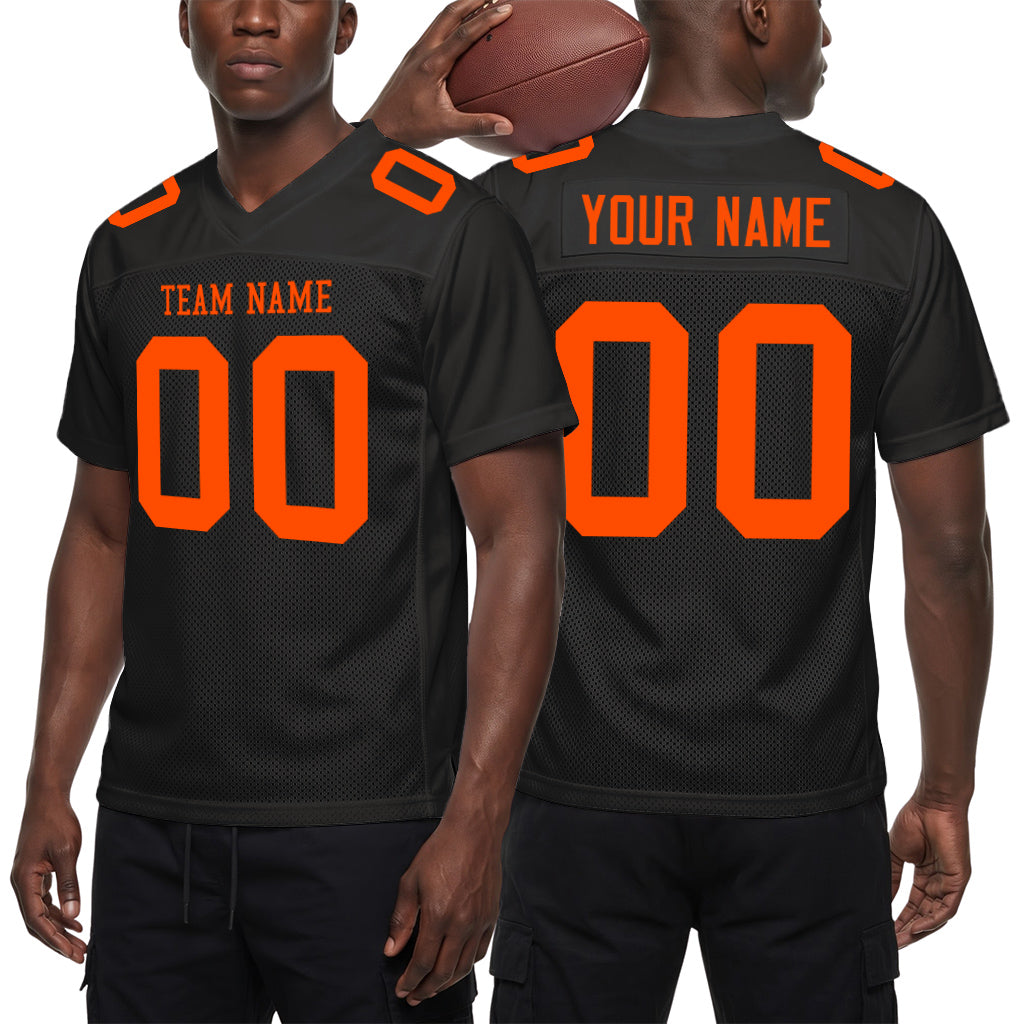 Custom Black Orange Mesh Football Jersey