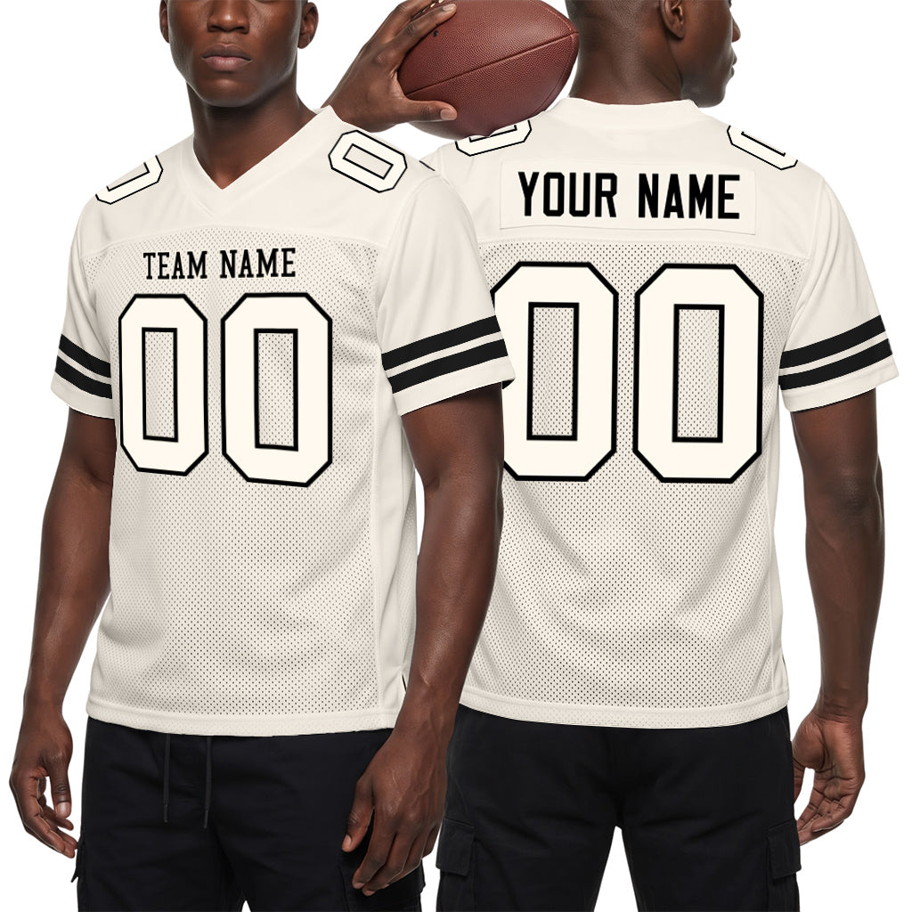 Custom Cream Cream-Black Mesh Football Jersey