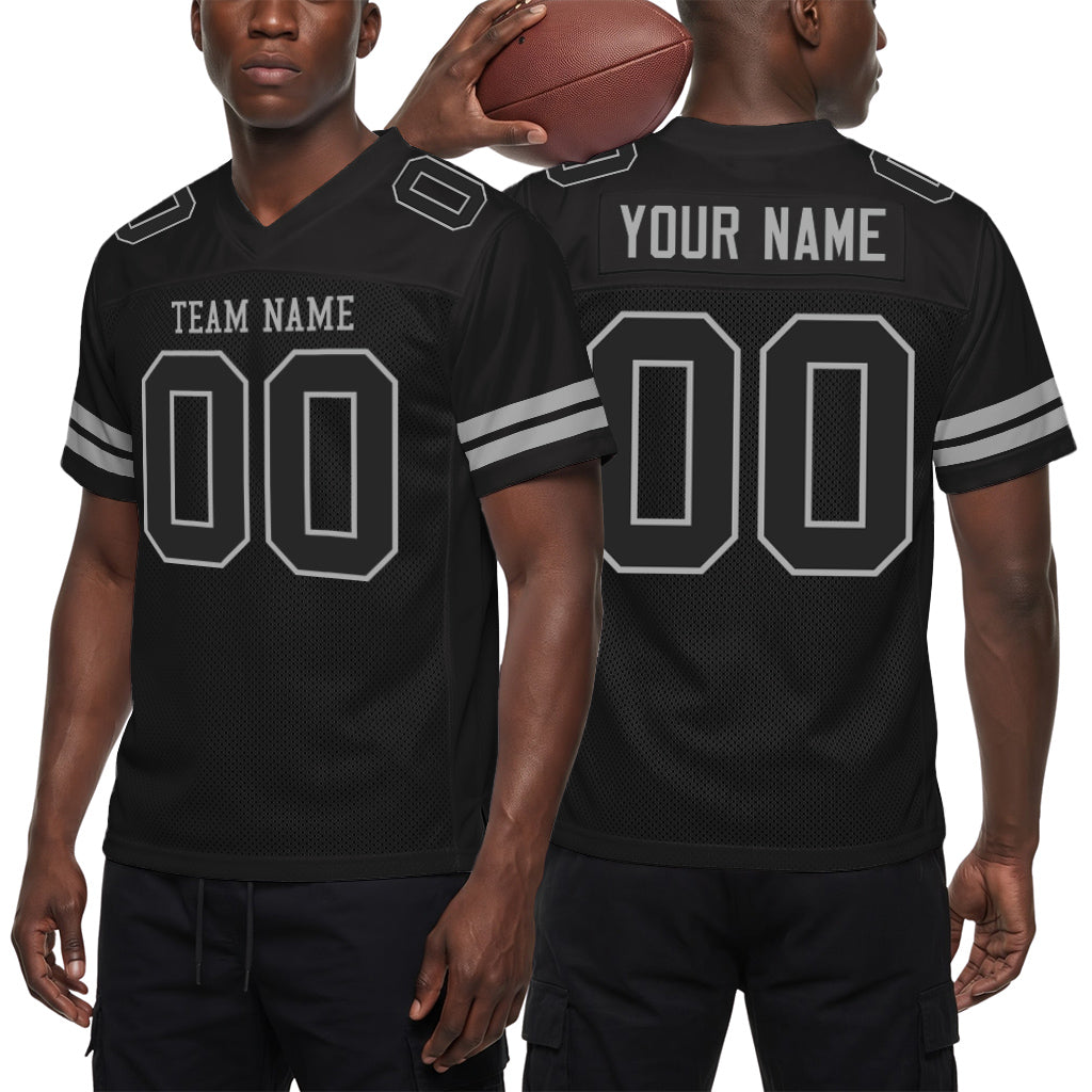 Custom Black Black-Gray Mesh Football Jersey