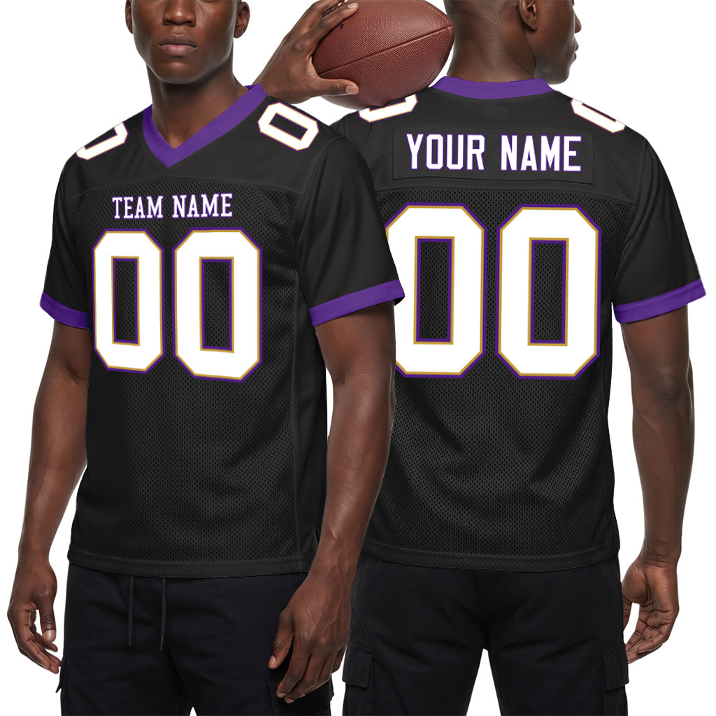 Custom Black White-Purple Mesh Football Jersey
