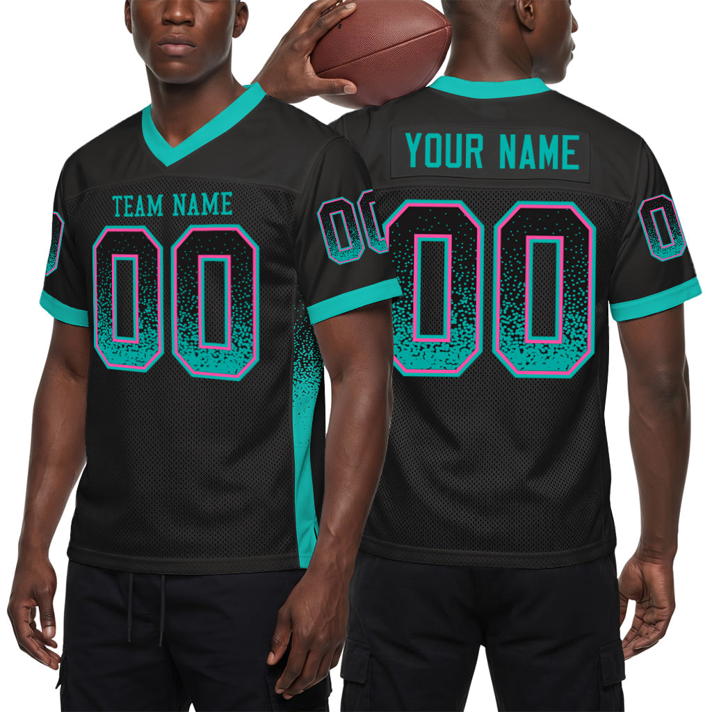 Custom Black Aqua-Pink Mesh Drift Fashion Mesh Football Jersey