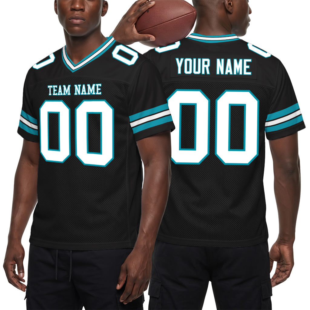 Custom Black White-Panther Blue Mesh Football Jersey