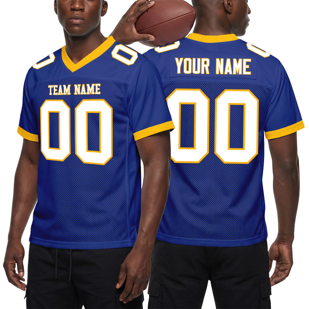 Custom Royal White-Gold Mesh Football Jersey