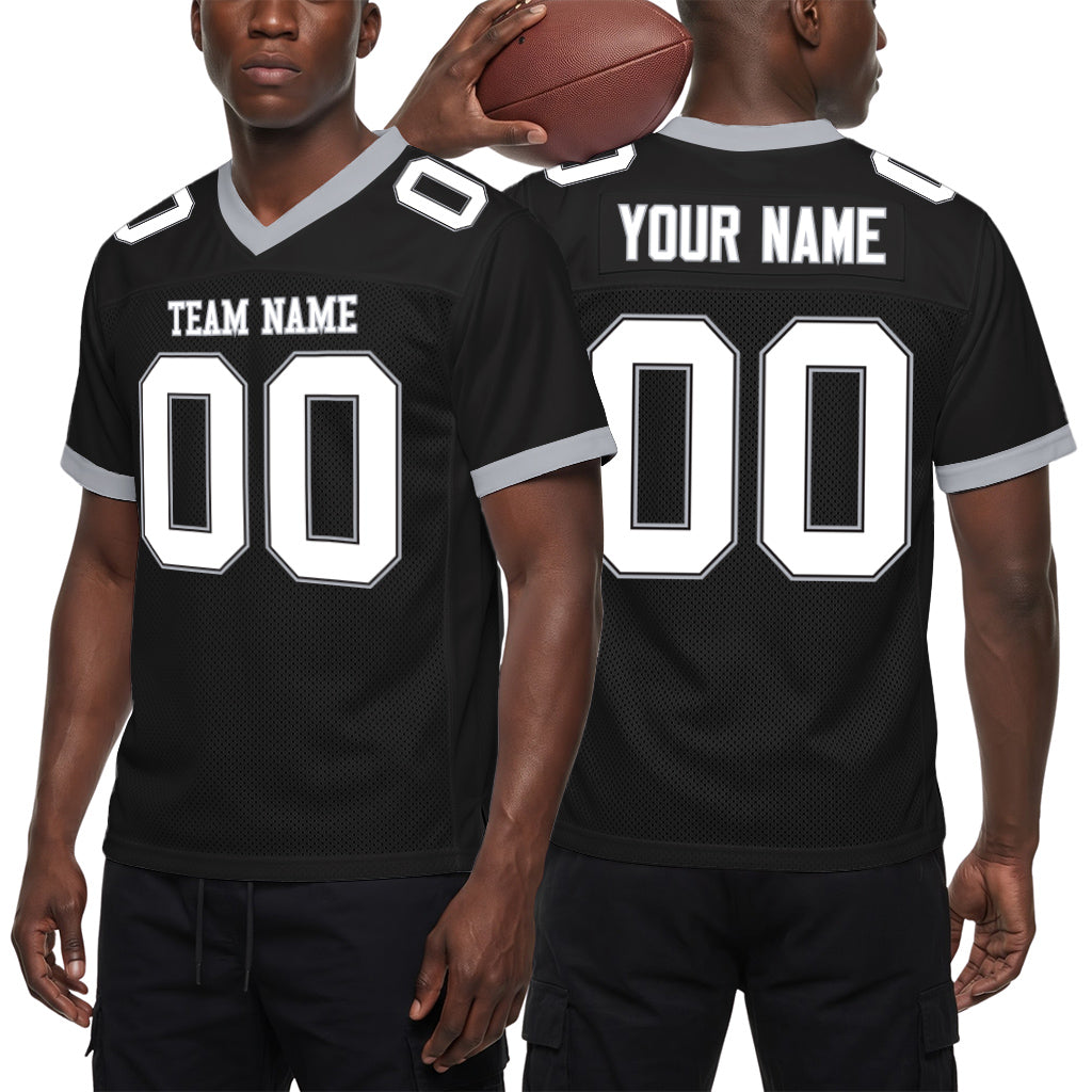 Custom Black White-Gray Mesh Football Jersey
