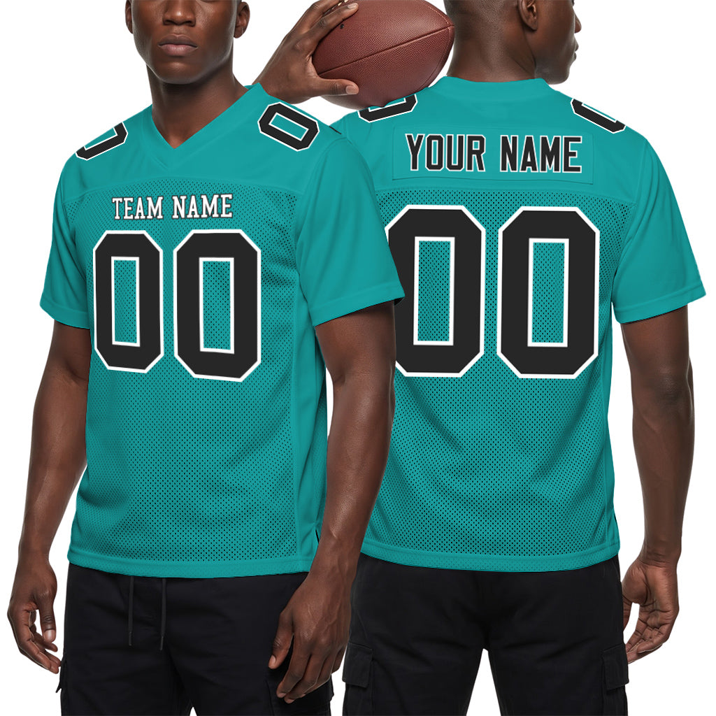 Custom Aqua Black-White Football Jersey