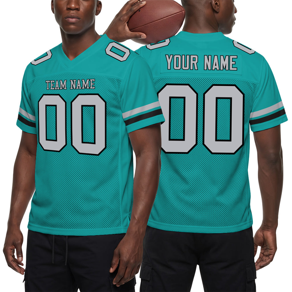 Custom Aqua Gray-Black Mesh Football Jersey